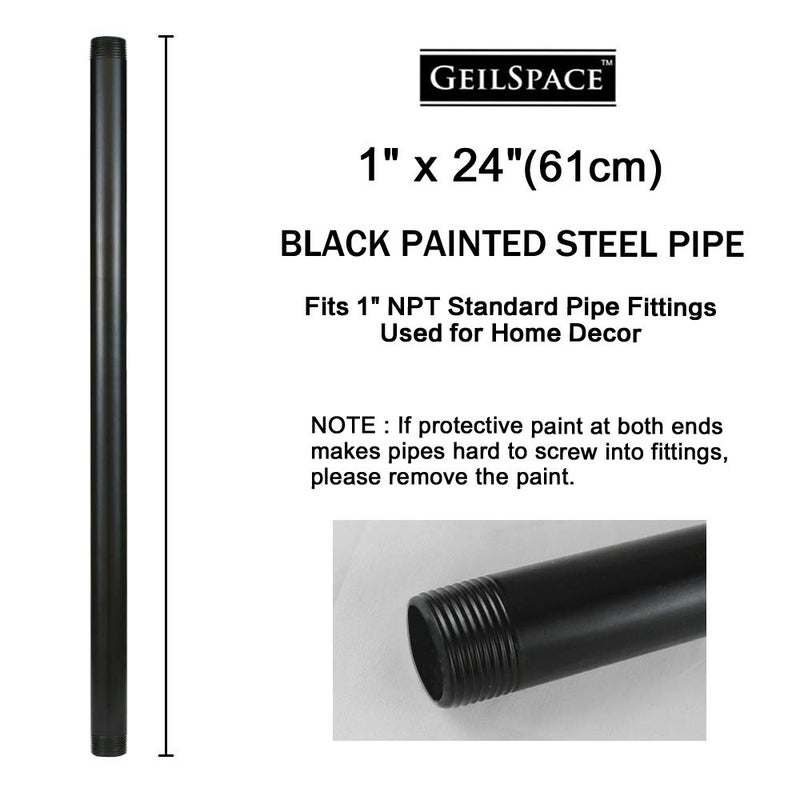 GeilSpace 1" Ã— 24" Pre-Cut Black Metal Pipe, Industrial Steel Fits Standard One Inch Black Threaded Pipes and Fittings - Vintage DIY Industrial Shelving (1" Ã— 24") - Image 2